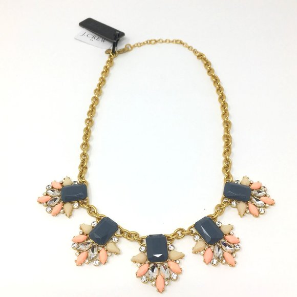 J CREW FACTORY GEMSTONE CLUSTER NECKLACE STATEMENT FAUX GOLD DIAMOND NWT EASTER - Picture 3 of 13